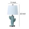 22 Inch Accent Table Lamp, Cactus Designed Body, Metal Base, Blue, White