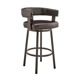 Jack 26 Inch Counter Height Bar Stool, Swivel Chair, Faux Leather, Brown