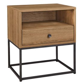 Mila 22 Inch Modern Wood Nightstand On Metal Base, Open Shelf, Light Brown
