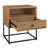 Mila 22 Inch Modern Wood Nightstand On Metal Base, Open Shelf, Light Brown