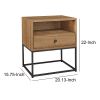 Mila 22 Inch Modern Wood Nightstand On Metal Base, Open Shelf, Light Brown