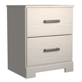 Tely 24 Inch Modern Rustic Composite Wood Nightstand, 2 Drawers, Oak White