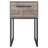 Grace 20 Inch Modern Nightstand, Metal Base, 1 Drawer, Whitewashed Wood