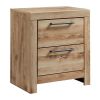 Amy 24 Inch Modern Wood Nightstand, 2 Drawers, 2 USB Ports, Natural Brown