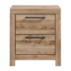 Amy 24 Inch Modern Wood Nightstand, 2 Drawers, 2 USB Ports, Natural Brown
