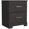 Wren 24 Inch Modern Rustic Wood Nightstand, 2 Drawers, Oak Grain, Black