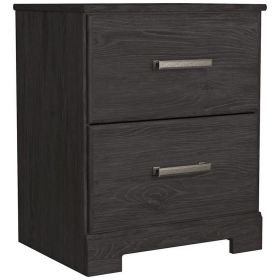 Wren 24 Inch Modern Rustic Wood Nightstand, 2 Drawers, Oak Grain, Black