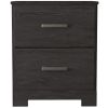Wren 24 Inch Modern Rustic Wood Nightstand, 2 Drawers, Oak Grain, Black
