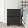 Wren 24 Inch Modern Rustic Wood Nightstand, 2 Drawers, Oak Grain, Black