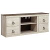 60 Inch Rustic TV Media Entertainment Console, Round Handles, Wood, White