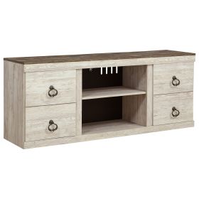 60 Inch Rustic TV Media Entertainment Console, Round Handles, Wood, White