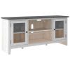 60 Inch TV Entertainment Console, 2 Glass Doors, Farmhouse, White, Gray