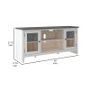 60 Inch TV Entertainment Console, 2 Glass Doors, Farmhouse, White, Gray