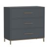 Max 36 Inch 3 Drawer Small Dresser Chest, Brass Metal Frame, Slate Gray