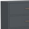 Max 36 Inch 3 Drawer Small Dresser Chest, Brass Metal Frame, Slate Gray