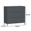 Max 36 Inch 3 Drawer Small Dresser Chest, Brass Metal Frame, Slate Gray