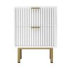 Beth 27 Inch 2 Drawer Nightstand, Corrugated, Mahogany Wood, White, Gold
