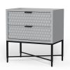 Rexi 26 Inch 2 Drawer Nightstand, Honeycomb, Mahogany, Light Gray, Black