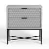 Rexi 26 Inch 2 Drawer Nightstand, Honeycomb, Mahogany, Light Gray, Black
