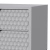 Rexi 26 Inch 2 Drawer Nightstand, Honeycomb, Mahogany, Light Gray, Black
