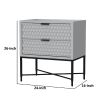 Rexi 26 Inch 2 Drawer Nightstand, Honeycomb, Mahogany, Light Gray, Black