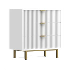 Beth 34 Inch 3 Drawer Small Dresser Chest, Mahogany Wood, White, Gold