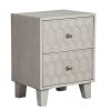 Rue 26 Inch 2 Drawer Nightstand, Textured Honeycomb Design, Light Gray