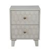 Rue 26 Inch 2 Drawer Nightstand, Textured Honeycomb Design, Light Gray