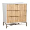 Eli 34 Inch 3 Drawer Small Dresser Nightstand, Corrugated Panels, White, Gold
