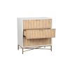 Eli 34 Inch 3 Drawer Small Dresser Nightstand, Corrugated Panels, White, Gold