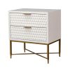 Rexi 26 Inch 2 Drawer Nightstand, Honeycomb, Mahogany Wood, White, Gold
