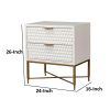 Rexi 26 Inch 2 Drawer Nightstand, Honeycomb, Mahogany Wood, White, Gold