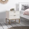 Rexi 26 Inch 2 Drawer Nightstand, Honeycomb, Mahogany Wood, White, Gold