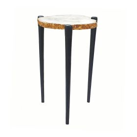 18 Inch Side Table, Agate Stone Top, Aluminum Tri Legs, Modern, White