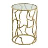 24 Inch Round Accent Table, Intricate Metal Twig Inspired Open Frame, Gold