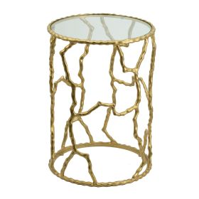 24 Inch Round Accent Table, Intricate Metal Twig Inspired Open Frame, Gold
