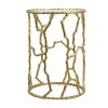24 Inch Round Accent Table, Intricate Metal Twig Inspired Open Frame, Gold