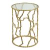 24 Inch Round Accent Table, Intricate Metal Twig Inspired Open Frame, Gold