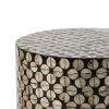 20 Inch Stool Table, Round Wood Design, Modern, Capiz Inlay, Black, White
