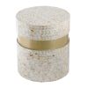 16 Inch Stool Table, Wood, Capiz Shell Leaf Inlay, Modern, Gold Band, Ivory