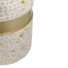 16 Inch Stool Table, Wood, Capiz Shell Leaf Inlay, Modern, Gold Band, Ivory