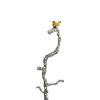 71 Inch Modern Aluminum Coat Stand, Branch Accent, Perched Bird, Silver