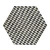 17 Inch Modern Hexagonal Table Stool, Capiz Inlaid Platform, White, Black