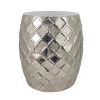 20 Inch Stool Table, Modern, Aluminum Metal, Drum Shape, Elegant Silver