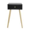 Gaia 28 Inch Pine Wood Side End Table, Gliding Rattan Drawer, Black, Gold