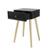 Gaia 28 Inch Pine Wood Side End Table, Gliding Rattan Drawer, Black, Gold