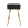 Gaia 28 Inch Pine Wood Side End Table, Gliding Rattan Drawer, Black, Gold