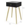 Gaia 28 Inch Pine Wood Side End Table, Gliding Rattan Drawer, Black, Gold