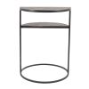22 Inch Modern Metal Round Accent Table, 2 Half Circle Shelves, Wood, Brown