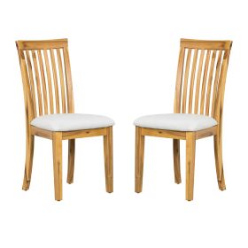 21 Inch Fabric Dining Side Chair, Slatted Back, Set of 2, Gray, Brown